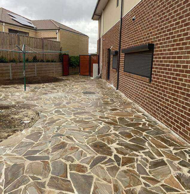 Rio Crazy Gold pavers laid down in a Melbourne home, located in Officer.